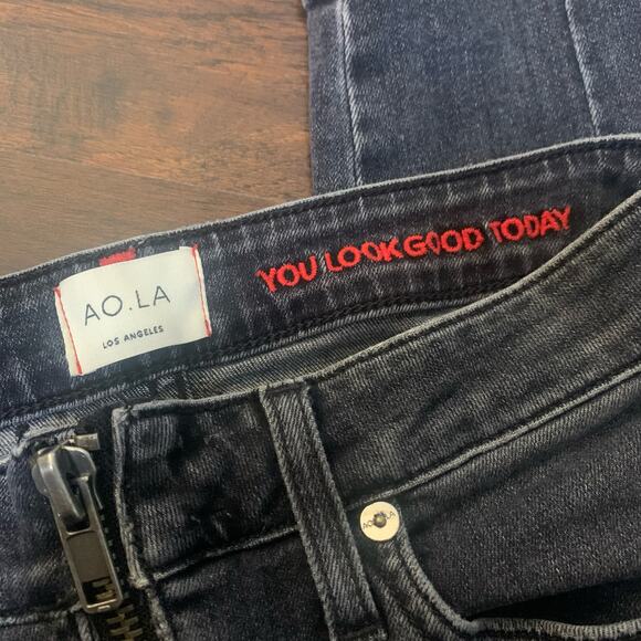 Ao.La by Alice + Olivia gray lightly distressed zipper skinny jeans size 26 - Picture 6 of 14